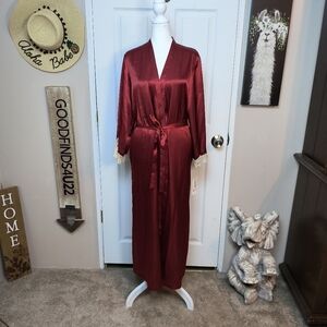Oscar De La Renta Pink Label floor Length Robe Womens Cover Up Burgundy W/Lace S